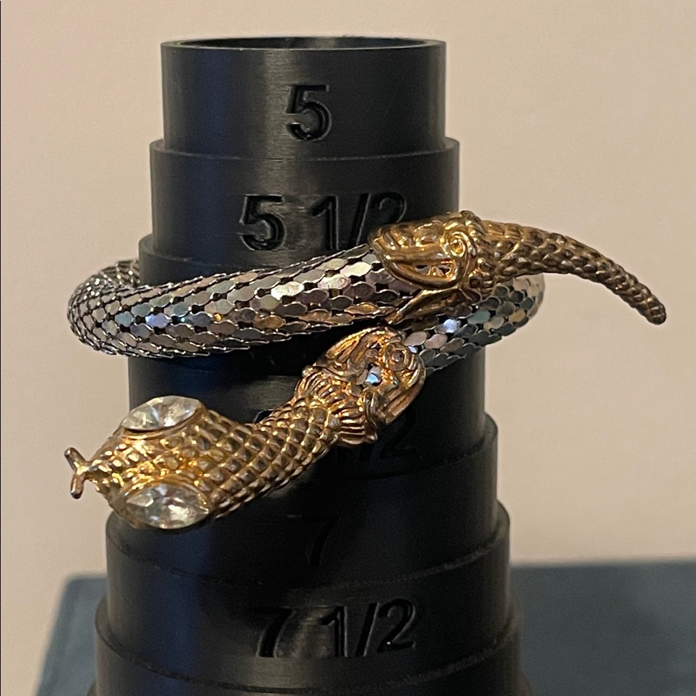 Vintage Gold & Silver Mesh Rhinestone Eye Snake Wrap Bracelet - Picture 7 of 9